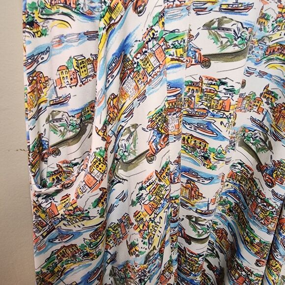 Vintage Karina Dress Italian Venice Scenic Print Vacation Boho Womens Large - Picture 13 of 16